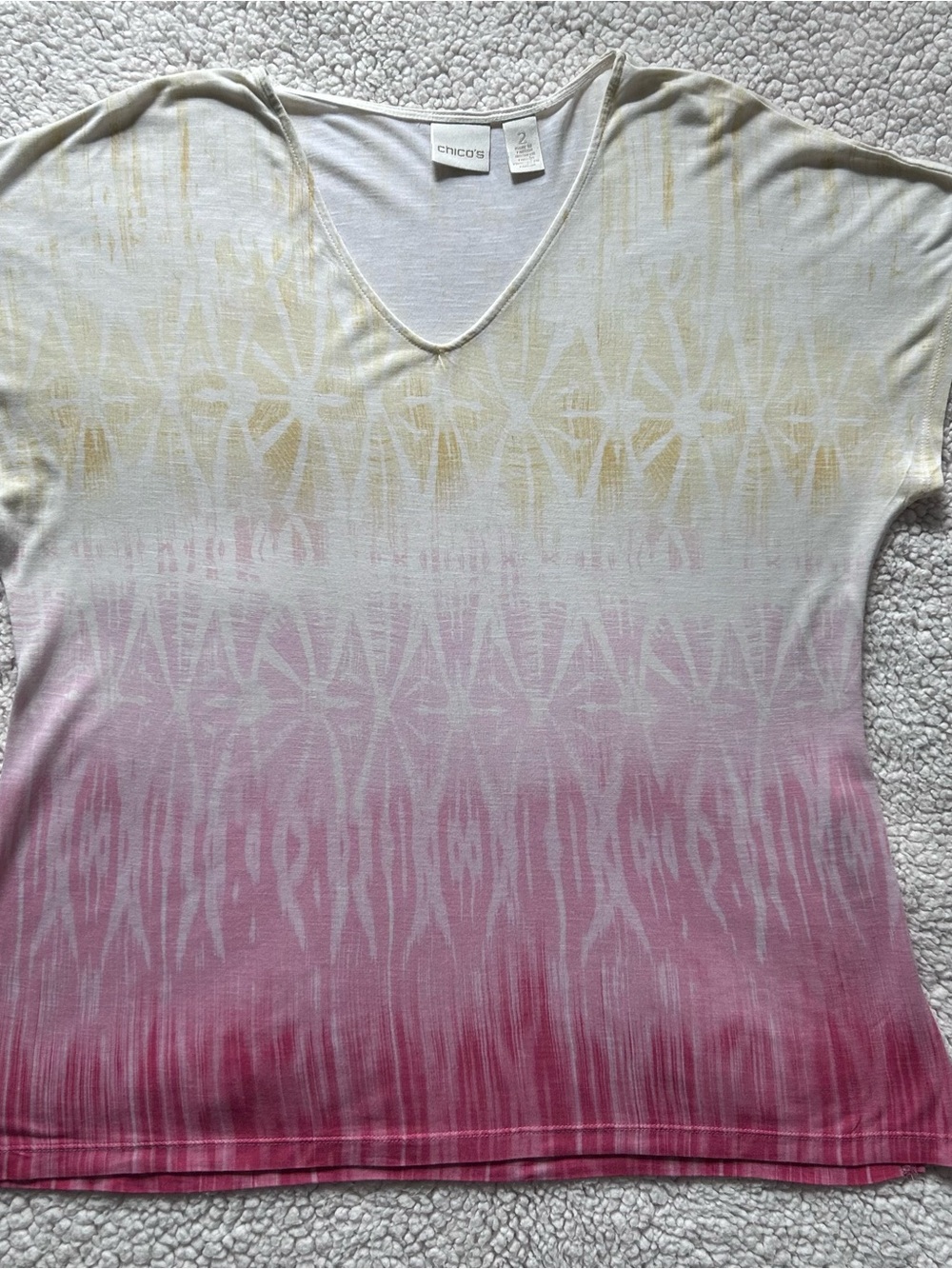 Chico's Pink Ombre V-Neck Short Sleeve Top